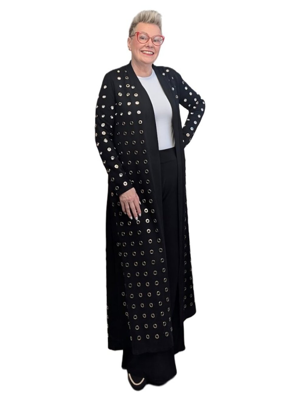 Kate Hewko Black Open Front Maxi Jacket with Grommets